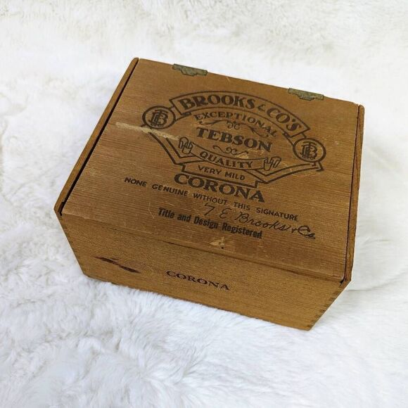 Brooks And Co Tebson Corona Wooden Cigar Box Dovetail Joints Vintage Antique - Picture 1 of 11